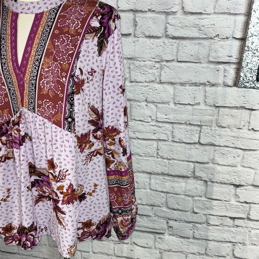 Maurices Women's L Purple Floral Boho Peasant Blouse Long Sleeve - Picture 5 of 9
